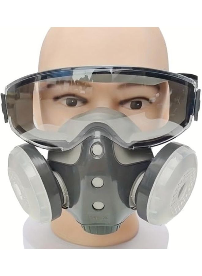 Reusable Half Face Respirator Mask With Goggles For Woodworking Spray Painting Dust Proof - Image 5