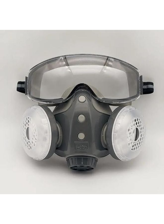 Reusable Half Face Respirator Mask With Goggles For Woodworking Spray Painting Dust Proof - Image 1