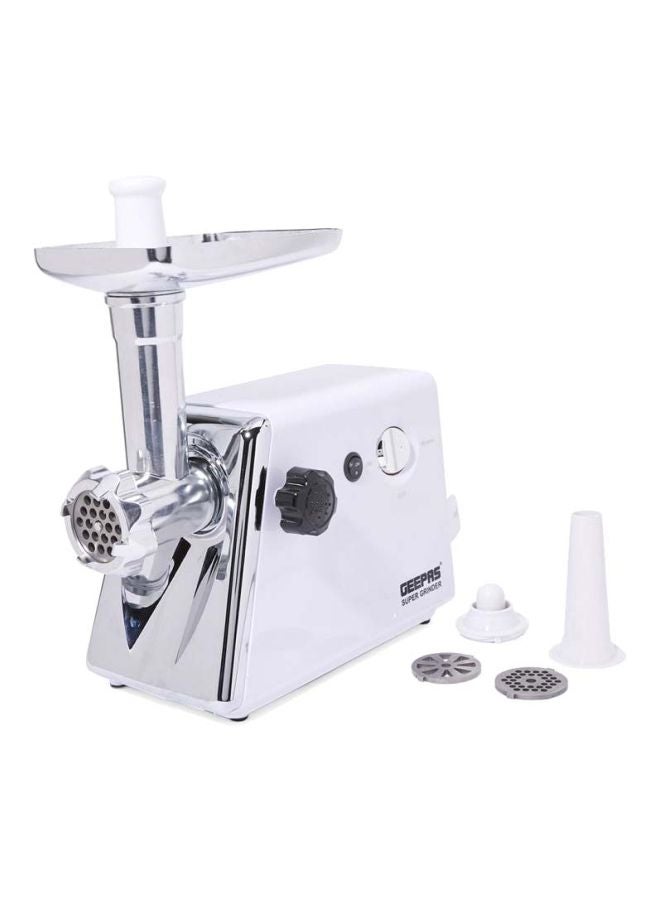 GEEPAS Electric Meat Grinder with Reverse Function Metal Cutting Plates Stainless Steel Blade Meat Mincer Sausage Maker 1200 W GMG746 White/Silver - Image 2