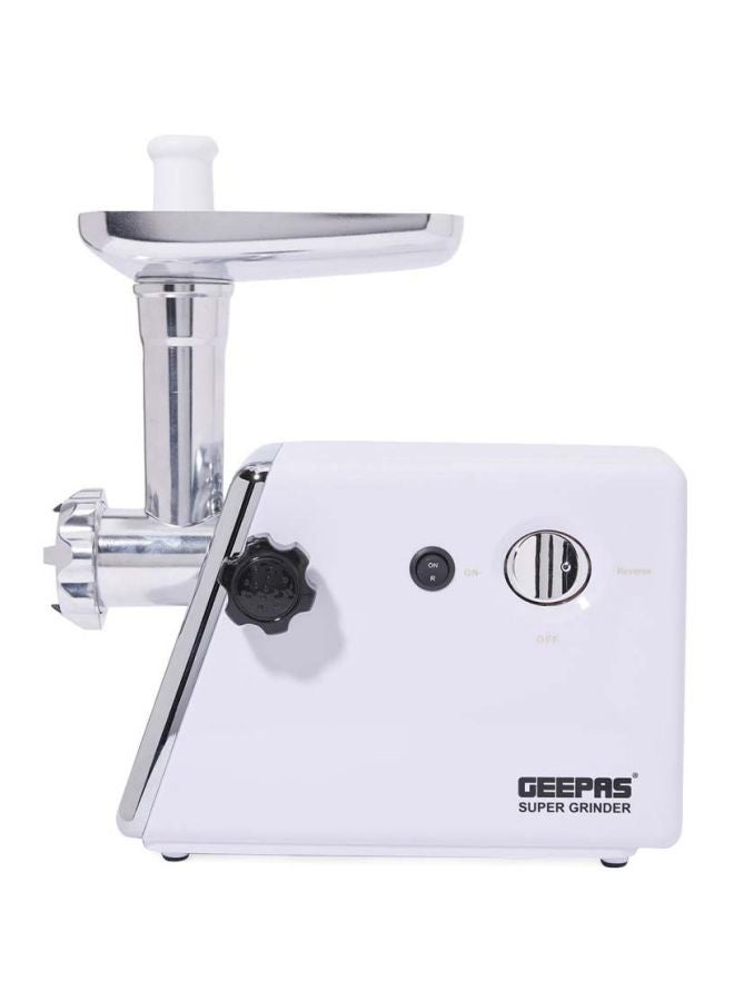 GEEPAS Electric Meat Grinder with Reverse Function Metal Cutting Plates Stainless Steel Blade Meat Mincer Sausage Maker 1200 W GMG746 White/Silver - Image 1
