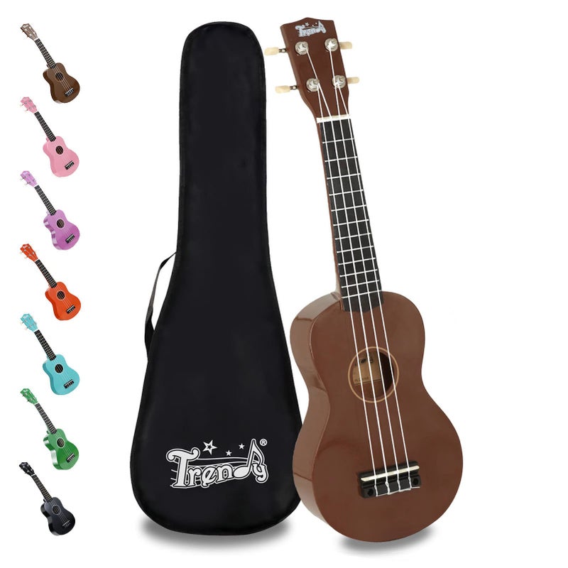 Trendy Soprano Christmas Ukulele for Beginners 21 Inch Hawaiian Ukelele for Adult Student Starter (Brown) - Image 1