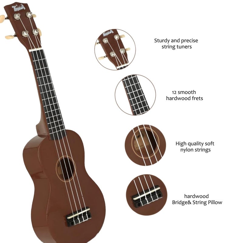 Trendy Soprano Christmas Ukulele for Beginners 21 Inch Hawaiian Ukelele for Adult Student Starter (Brown) - Image 2