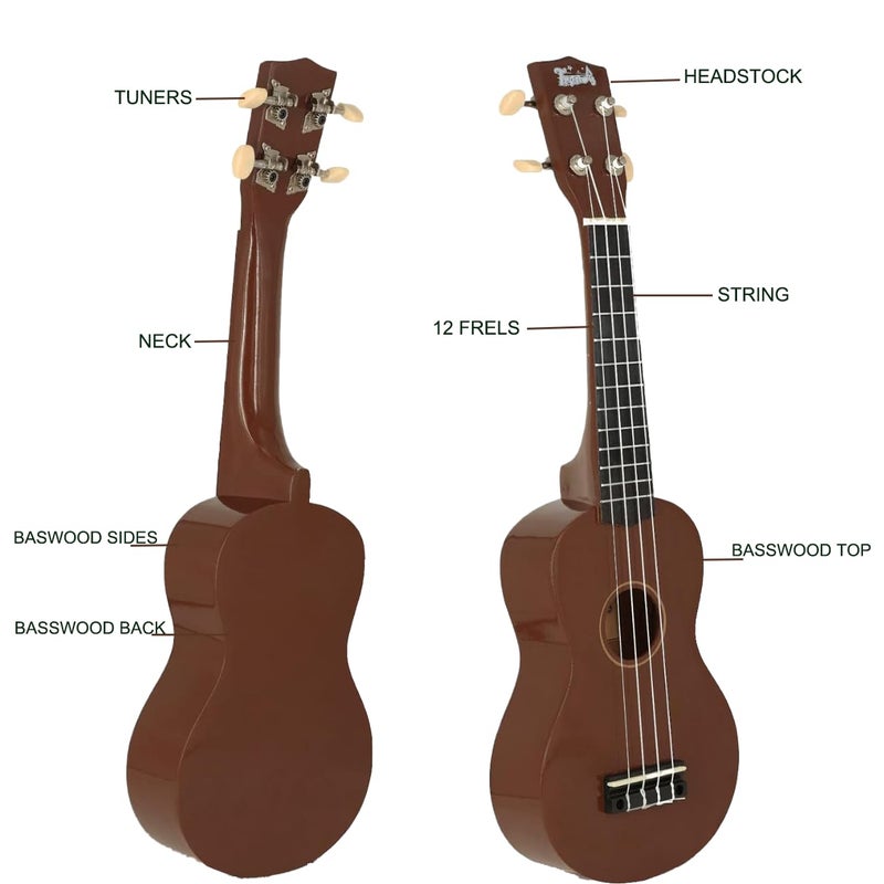 Trendy Soprano Christmas Ukulele for Beginners 21 Inch Hawaiian Ukelele for Adult Student Starter (Brown) - Image 3