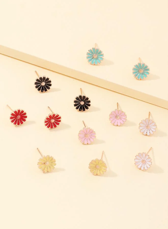 Girls Set of 6 - Daisy Flower Stud Earrings