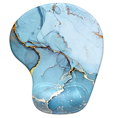 Hsurbtra Ergonomic Mouse Pad with Wrist Rest Support, Gel Mouse Pads with Non-Slip PU Base, Pain Relief Memory Foam Computer Mat, Cute Office Supplies Desk Decro Accessories, Blue Marble - Image 1