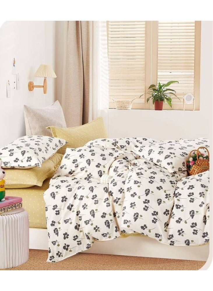 طقم مفروشات قطني مكون من 4 قطع - غطاء لحاف 160×210 سم، شرشف مطاطي 120×200+25 سم، و2 غطاء وسادة - مقاس فردي، ناعم ومسامي