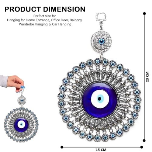 PACKNBUY Big Turkish Evil Eye Metal Glass Wall Hanging for Home Entrance Main Door Office Nazar Battu Glass Blue Vastu Feng Shui Decor Protection Good Luck Charm - Image 2