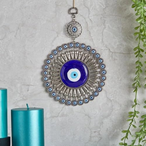 PACKNBUY Big Turkish Evil Eye Metal Glass Wall Hanging for Home Entrance Main Door Office Nazar Battu Glass Blue Vastu Feng Shui Decor Protection Good Luck Charm - Image 5
