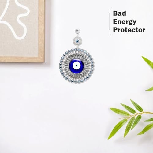 PACKNBUY Big Turkish Evil Eye Metal Glass Wall Hanging for Home Entrance Main Door Office Nazar Battu Glass Blue Vastu Feng Shui Decor Protection Good Luck Charm - Image 4