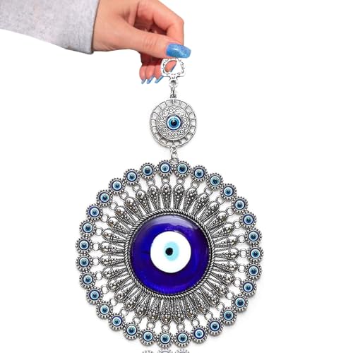 PACKNBUY Big Turkish Evil Eye Metal Glass Wall Hanging for Home Entrance Main Door Office Nazar Battu Glass Blue Vastu Feng Shui Decor Protection Good Luck Charm - Image 1