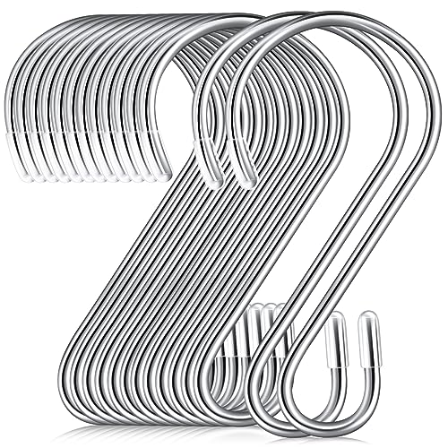 Hotop 100 Pcs S Hooks for Hanging 315 Inch Stainless Steel Hooks Metal Curtain Hook Pan Pot Holder Rack for Hanging Pot Pan Cups Plants Bags Jeans Towels Silver - Image 1
