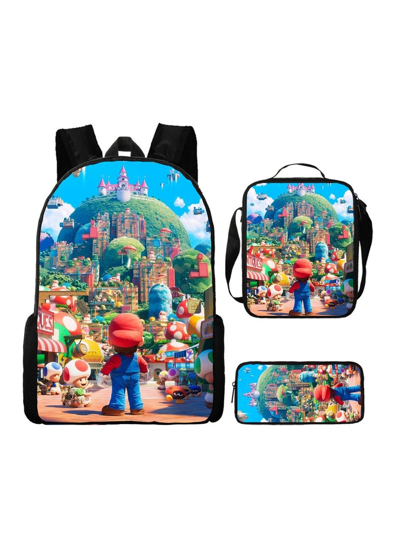 Children's leisure load reducing large capacity printed backpack for elementary school students, 3-piece set - Image 1