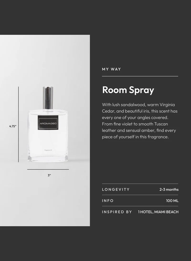 Aroma360  My Way - Essential Oil Room Spray - Luxury Hotel Inspired Aromatherapy - Leather, Sandalwood and Amber - Air Freshener Spray - 100mL  | Best Price UAE