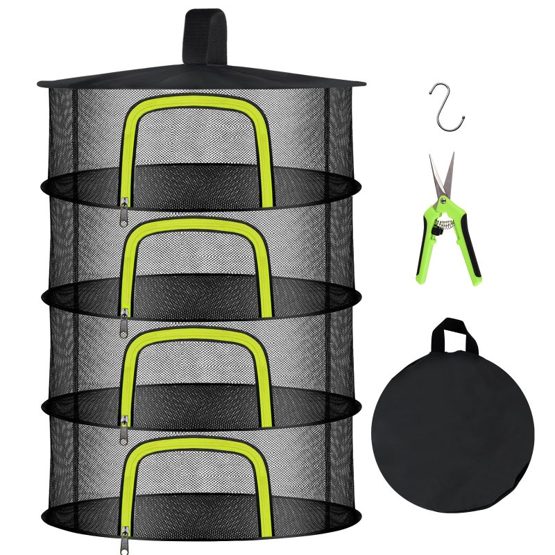 Doacpcr 4 Layer Herb Drying Rack Hanging Mesh Net Foldable Plant Drying Rack With UShaped Zipper Garden Trimming Shears and Hooks For Drying Herbs Plants Fruits Seafood Clothing4 Layers2362 - Image 2
