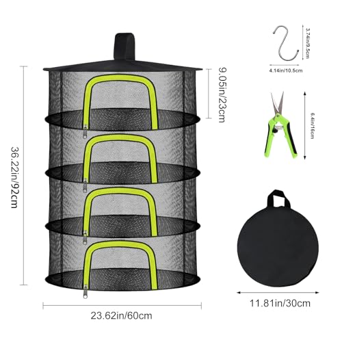 Doacpcr 4 Layer Herb Drying Rack Hanging Mesh Net Foldable Plant Drying Rack With UShaped Zipper Garden Trimming Shears and Hooks For Drying Herbs Plants Fruits Seafood Clothing4 Layers2362 - Image 3