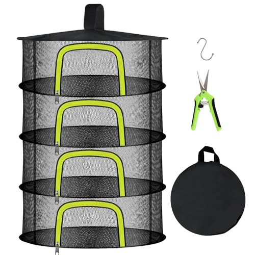 Doacpcr 4 Layer Herb Drying Rack Hanging Mesh Net Foldable Plant Drying Rack With UShaped Zipper Garden Trimming Shears and Hooks For Drying Herbs Plants Fruits Seafood Clothing4 Layers2362 - Image 1