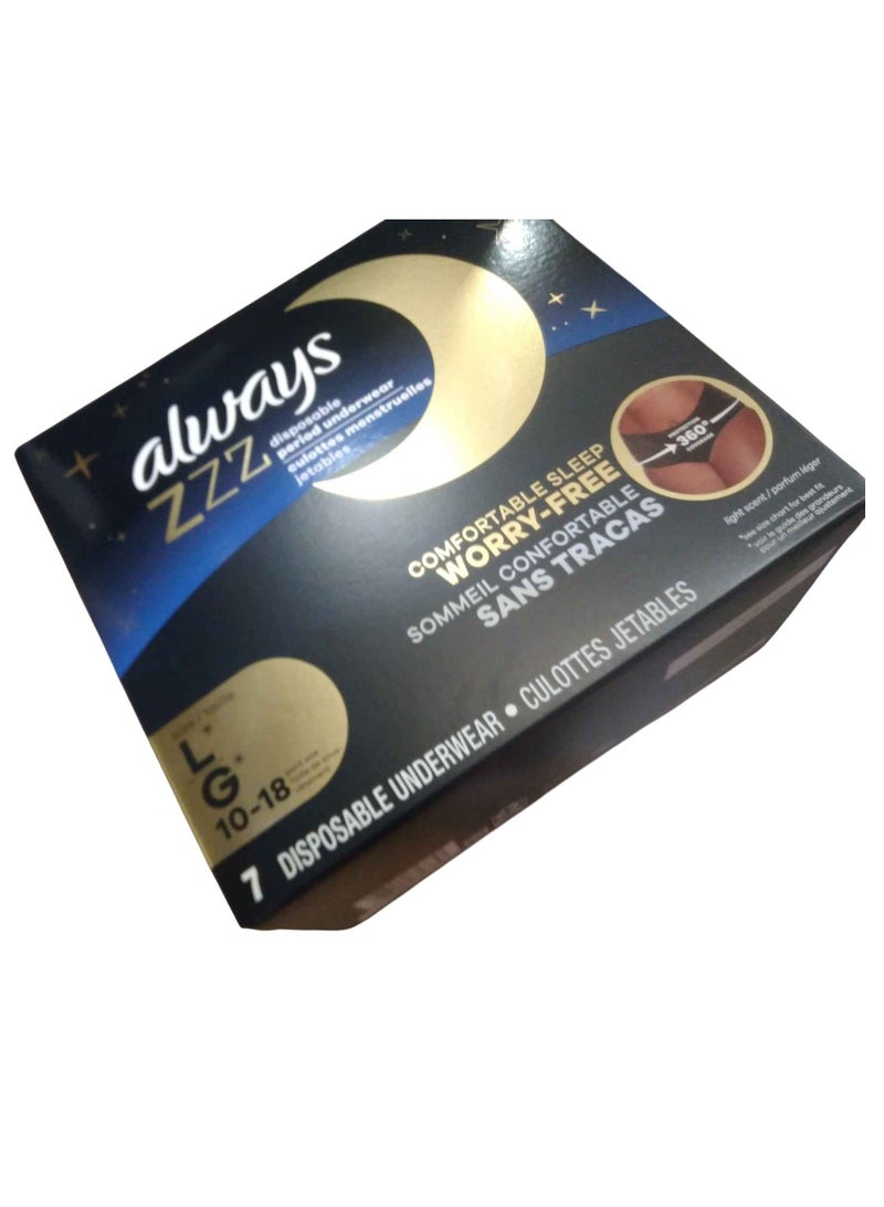 Always Zzz Overnight Disposable Period Underwear For Women, Size Large, Black Period Panties, Leakproof, Large, 14 Count