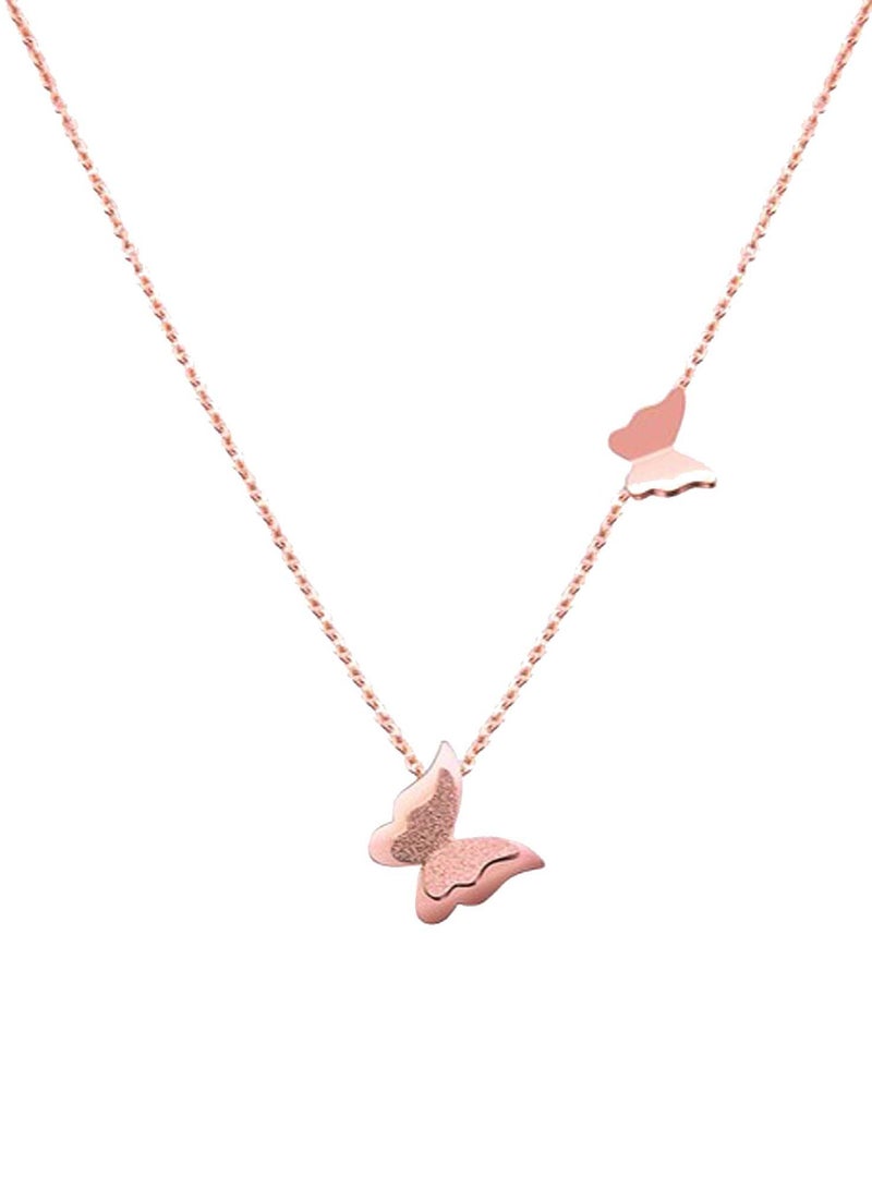 Dainty Butterfly Necklace, Rose Gold, Double Pendant Chain, 48 cm Length