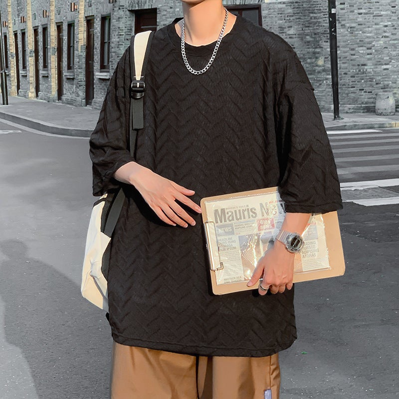 Summer Thin Ice Silk Short-Sleeved T-Shirt For Men Cool Instagram Brand Hong Kong Style All-Match Fashionable Casual Japanese Style Loose Half-Sleeved T-Shirt - Image 5