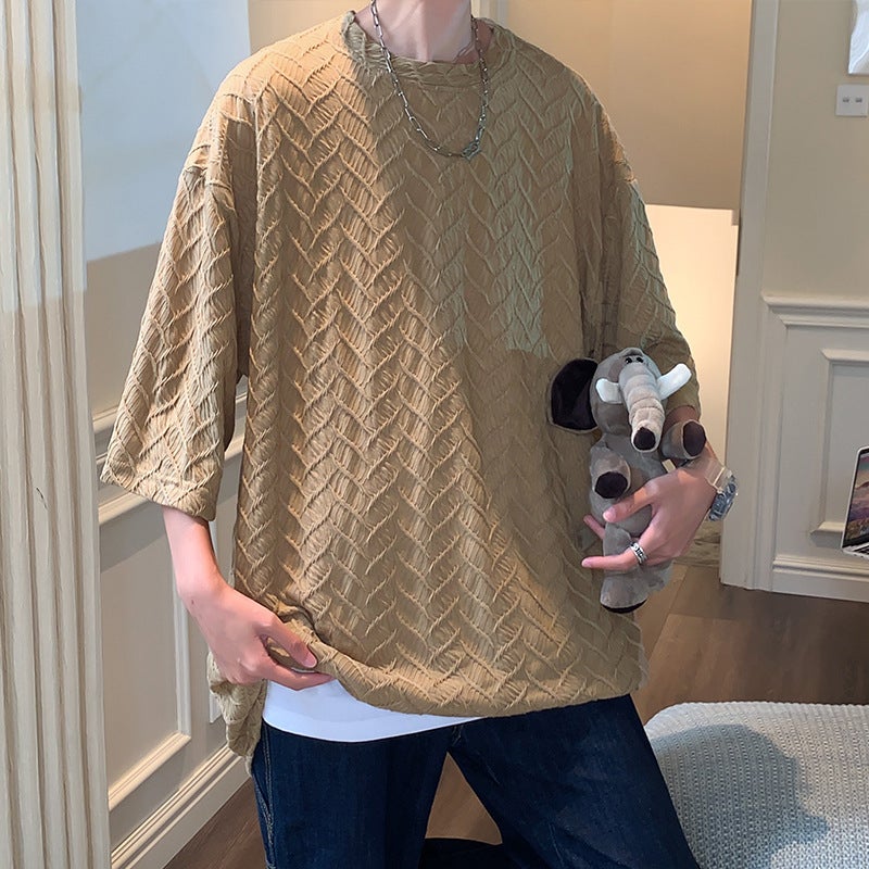 Summer Thin Ice Silk Short-Sleeved T-Shirt For Men Cool Instagram Brand Hong Kong Style All-Match Fashionable Casual Japanese Style Loose Half-Sleeved T-Shirt - Image 1