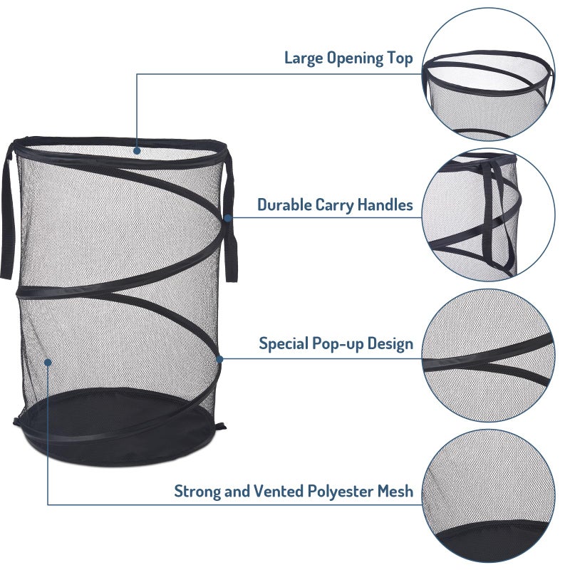 Seiritex Mesh Popup Laundry Hamper 115L Foldable Laundry Basket Extra Large Capacity Collapsible Clothing Storage Basket with Handles 26 H x 18 W x 18 L (Black) - Image 4