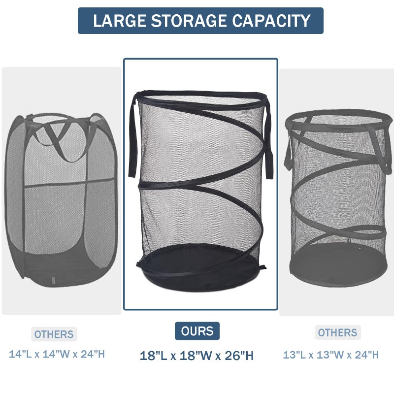 Seiritex Mesh Popup Laundry Hamper 115L Foldable Laundry Basket Extra Large Capacity Collapsible Clothing Storage Basket with Handles 26 H x 18 W x 18 L (Black) - Image 2
