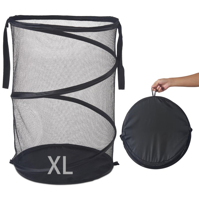 Seiritex Mesh Popup Laundry Hamper 115L Foldable Laundry Basket Extra Large Capacity Collapsible Clothing Storage Basket with Handles 26 H x 18 W x 18 L (Black) - Image 1