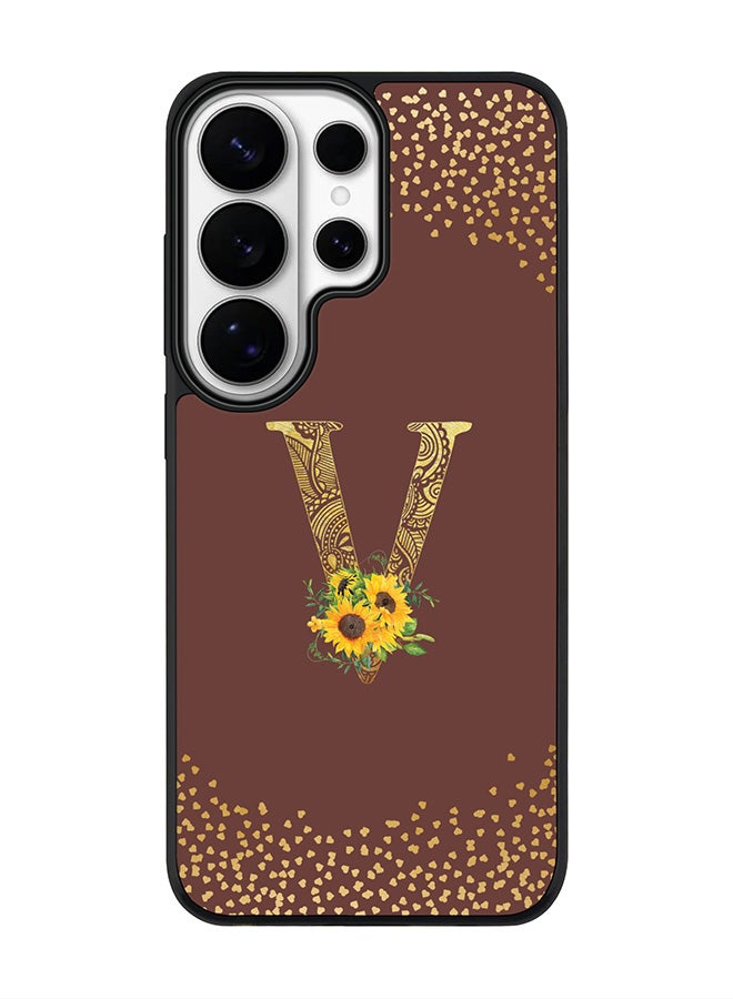 For Samsung Galaxy S26 Ultra Case, [Compatible with MagSafe] Slim Magnetic cover Phone Case - Custom Floral Monogram - V  (Brown )