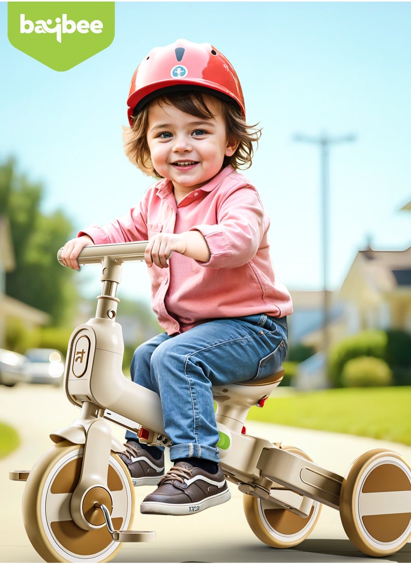 BAYBEE - Novak 4 in 1 Convertible Baby Tricycle for Kids, Baby Kids Cycle with 3 Height Adjustable Parental Handle, Balance Bike & Bicycle Mode | Foldable Kids Tricycle Cycle for Kids 1.5 to 5 Years Brown - Image 1