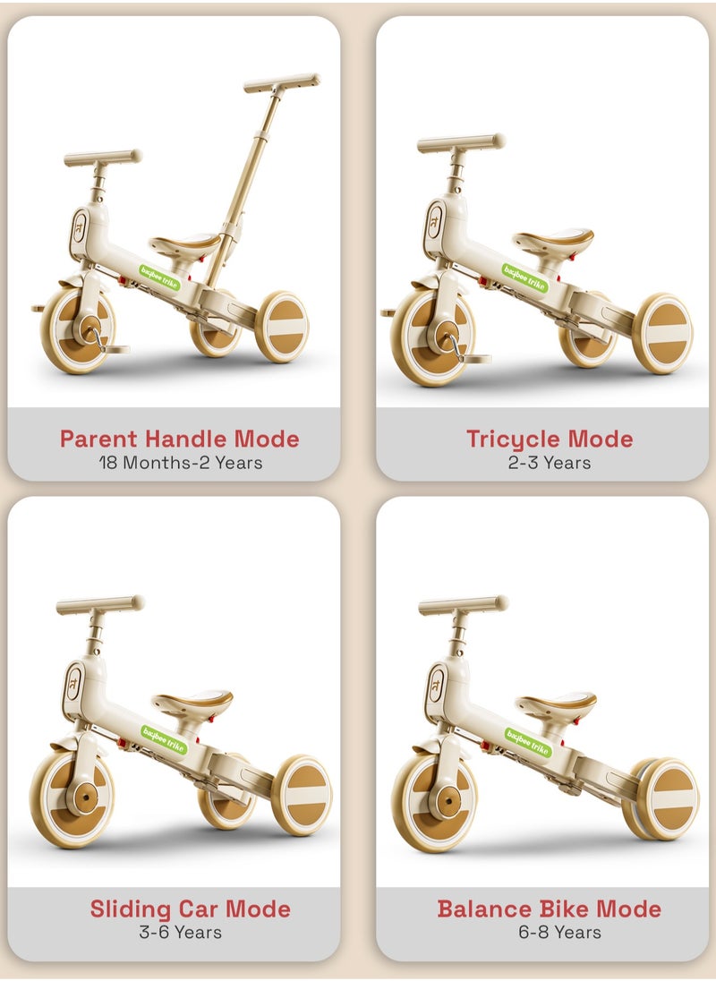 BAYBEE - Novak 4 in 1 Convertible Baby Tricycle for Kids, Baby Kids Cycle with 3 Height Adjustable Parental Handle, Balance Bike & Bicycle Mode | Foldable Kids Tricycle Cycle for Kids 1.5 to 5 Years Brown - Image 1