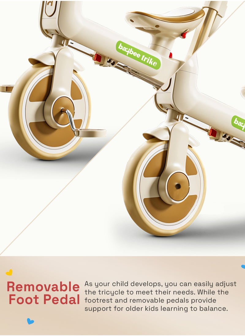 BAYBEE - Novak 4 in 1 Convertible Baby Tricycle for Kids, Baby Kids Cycle with 3 Height Adjustable Parental Handle, Balance Bike & Bicycle Mode | Foldable Kids Tricycle Cycle for Kids 1.5 to 5 Years Brown - Image 1
