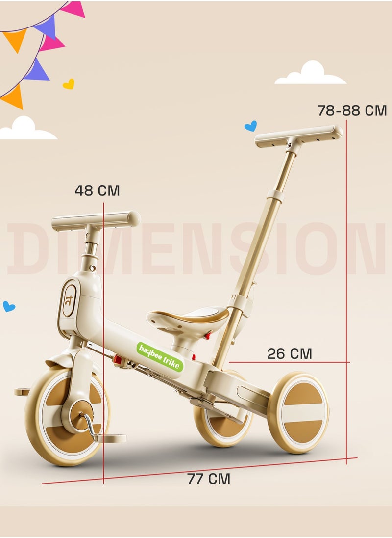 BAYBEE - Novak 4 in 1 Convertible Baby Tricycle for Kids, Baby Kids Cycle with 3 Height Adjustable Parental Handle, Balance Bike & Bicycle Mode | Foldable Kids Tricycle Cycle for Kids 1.5 to 5 Years Brown - Image 1