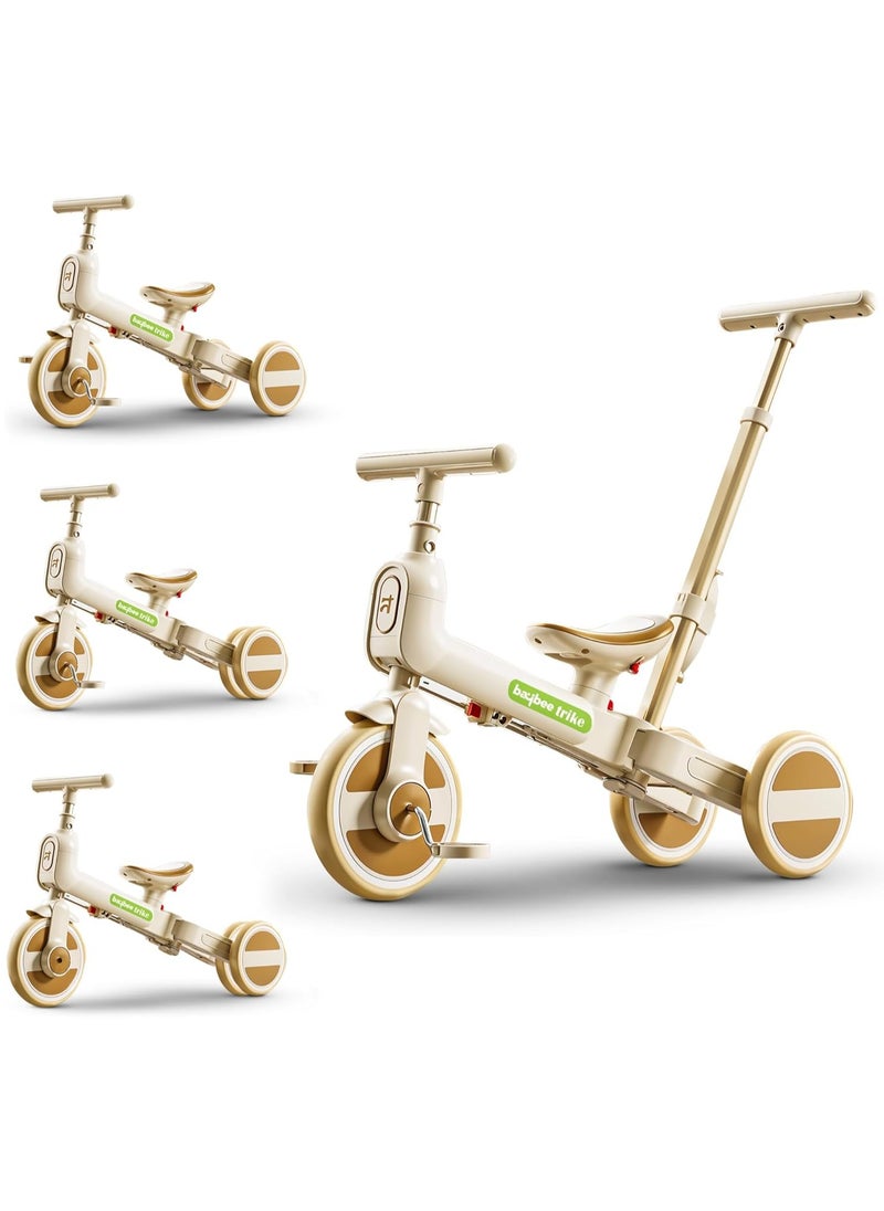 BAYBEE - Novak 4 in 1 Convertible Baby Tricycle for Kids, Baby Kids Cycle with 3 Height Adjustable Parental Handle, Balance Bike & Bicycle Mode | Foldable Kids Tricycle Cycle for Kids 1.5 to 5 Years Brown - Image 1