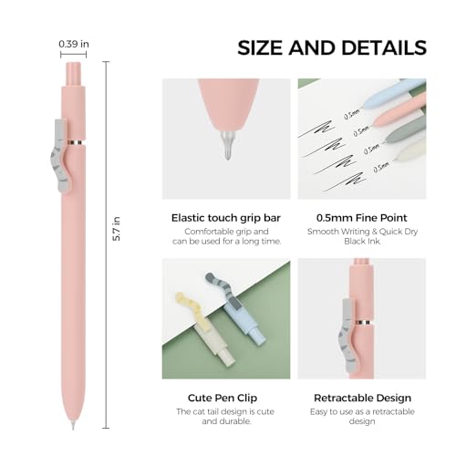 Ddaowanx Cute Cat Pens,8 Pcs 0.5mm Quick Dry Black Ink Gel Pens Fine Point Smooth Writing Pens,Cat Lover Gifts for Women Men - Image 2