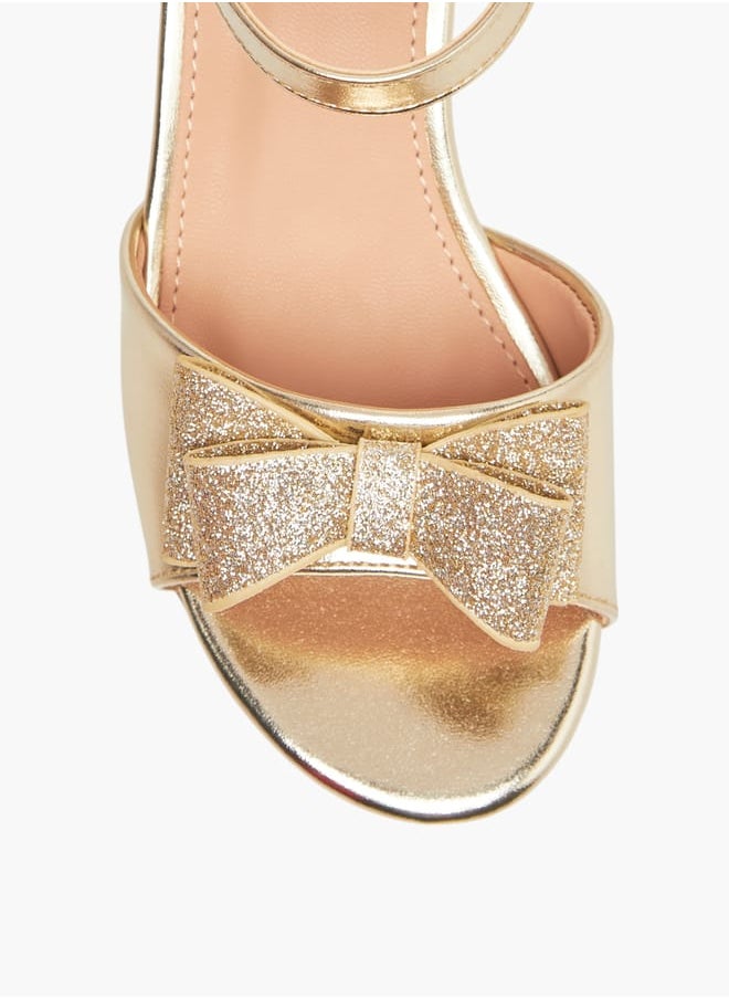 Girls Bow Applique Sandals with Hook and Loop Closure