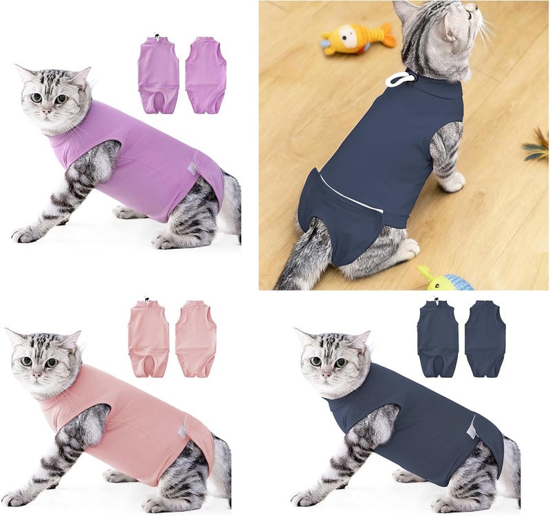 Breathable Recovery Suit Escape for Post Surgical Comfort Stretchy Cats Garment Highly Elastic Breathable Licking Recovery Suit for Injury Elastic Lickproof Operative - Image 2
