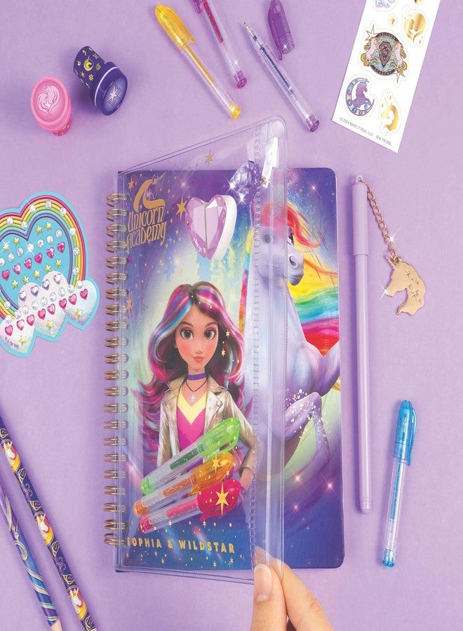 Make It Real اجعلها حقيقية: أكاديمية اليونيكورن: مجموعة قرطاسية اليونيكورن المسحورة - مجموعة دفتر 17 قطعة، أقلام جل - ملصقات - ممحاة - جواهر، مذكرات، سلسلة نيتفليكس، للأطفال 6 سنوات فما فوق - Image 4