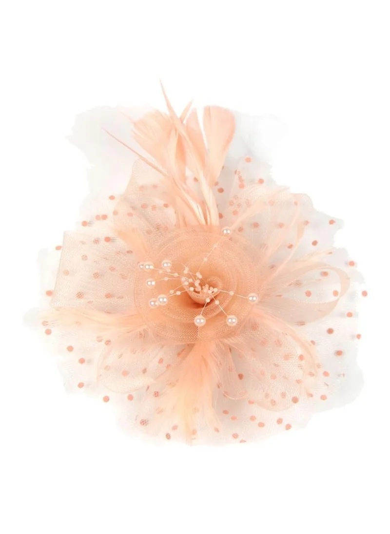 D'Daniela Ddaniela Monalisa Fascinator Hats for Women Tea Party Headband,  Hat Flower Mesh Ribbons Feathers on a Headband and a Clip Tea Party Headwear for Girls and Women Peach