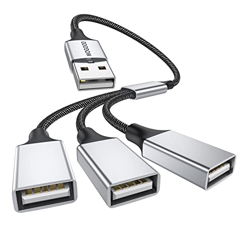 MOGOOD USB Splitter Cable, 3 in 1 USB A Male to 3 Female Y-Cable – Braided, Durable, Fast Data Transfer for Keyboard, Mouse, Flash Drive, Printer, LED Lights, Car, Laptop – Plug & Play - Image 1