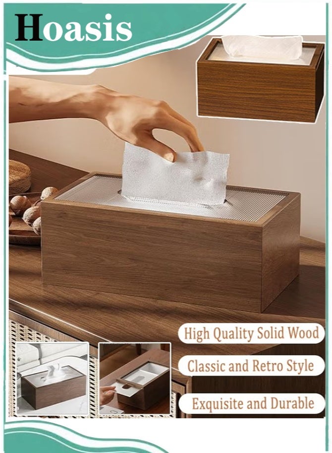 Hoasis Wood Tissue Box, Elegant Classic Style Napkin Tissue Holder ,with Sliding Lid, Tabletop Decor for Living Room Dining Table, 19.7*12.7*9.7 cm - Image 1