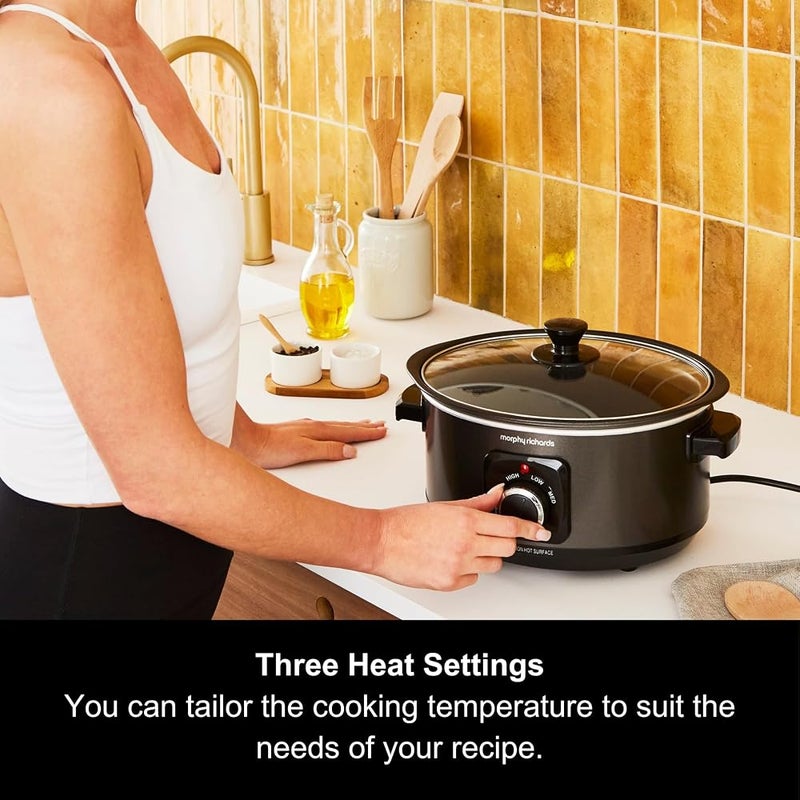 Morphy Richards 3.5L Sear & Stew Slow Cooker, Shatter Resistant Aluminium Pot, 3 Heat Settings, Hob Proof, Easy Clean, 163W, Black, 460012 - Image 5