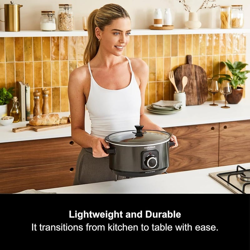 Morphy Richards 3.5L Sear & Stew Slow Cooker, Shatter Resistant Aluminium Pot, 3 Heat Settings, Hob Proof, Easy Clean, 163W, Black, 460012 - Image 4