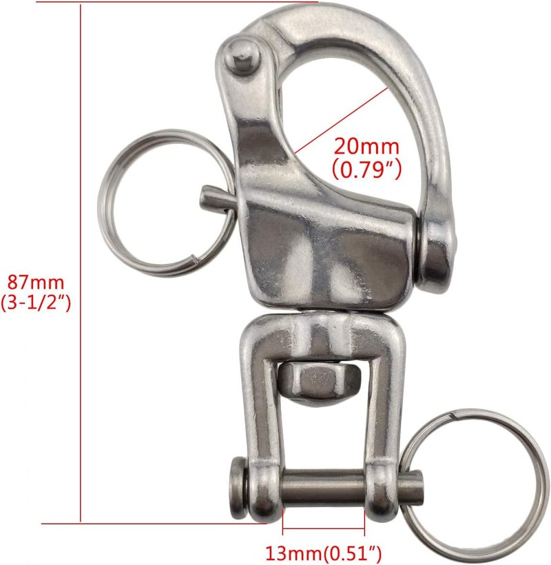 keehui Pair of 2-3/4inch Jaw Swivel Snap Shackle 316 Stainless Steel for Sailboat Spinnaker Halyard - Image 2