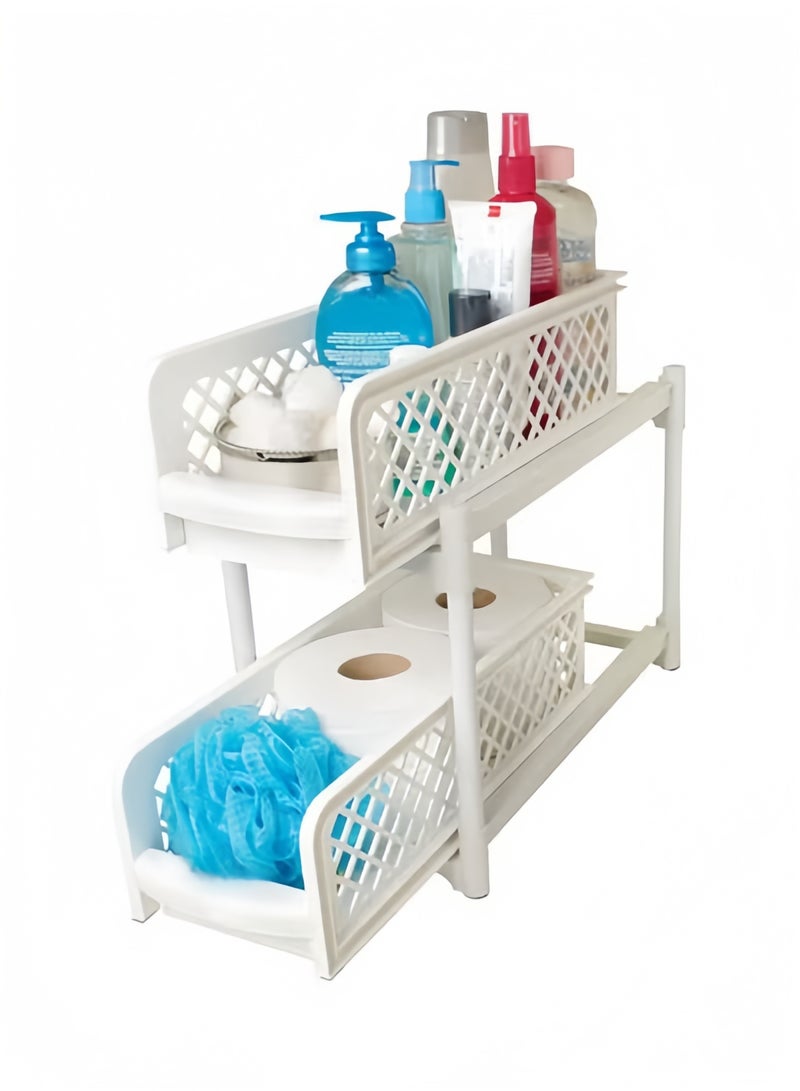 Halamodo Double Tier Kitchen Cabinet Organizer,Pull Out Bathroom Storage Rack,Easy Access Under Sink for Efficient Countertop Storage Tabletop Shelf - Image 2