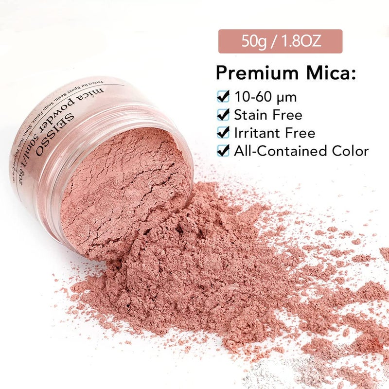 SEISSO Rose Gold Mica Powder for Epoxy Resin 1.7 oz /50g Powdered Pigment for Soap Colorant Bath Bomb Dye, Cosmetic Grade for Lip Gloss, Acrylic Nails Polish, Craft Projects - Image 2