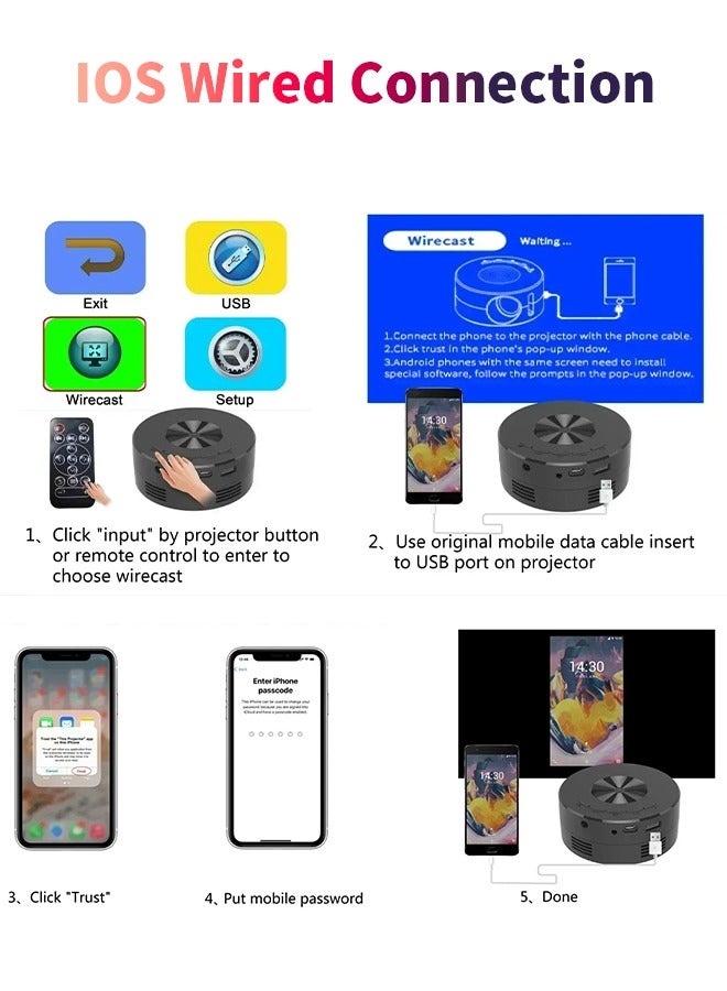 بيوينتي جهاز عرض صغير محمول، أجهزة عرض فيديو خارجية صغيرة مع وظيفة مزامنة شاشة الهاتف الذكي، جهاز عرض أفلام متوافق مع نظام التشغيل iOS والهاتف والكمبيوتر اللوحي، مع جهاز تحكم عن بعد - Image 5