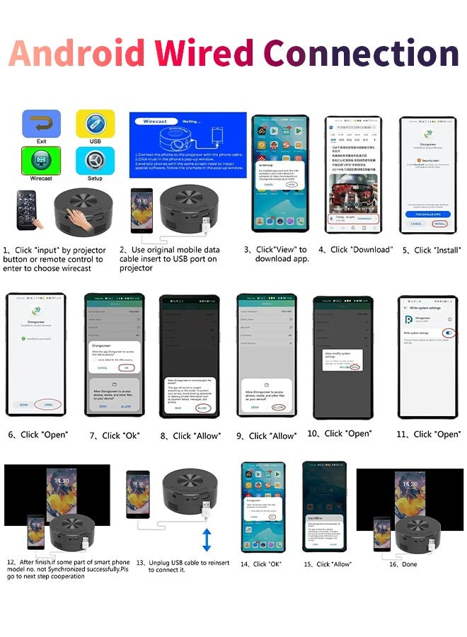 بيوينتي جهاز عرض صغير محمول، أجهزة عرض فيديو خارجية صغيرة مع وظيفة مزامنة شاشة الهاتف الذكي، جهاز عرض أفلام متوافق مع نظام التشغيل iOS والهاتف والكمبيوتر اللوحي، مع جهاز تحكم عن بعد - Image 4