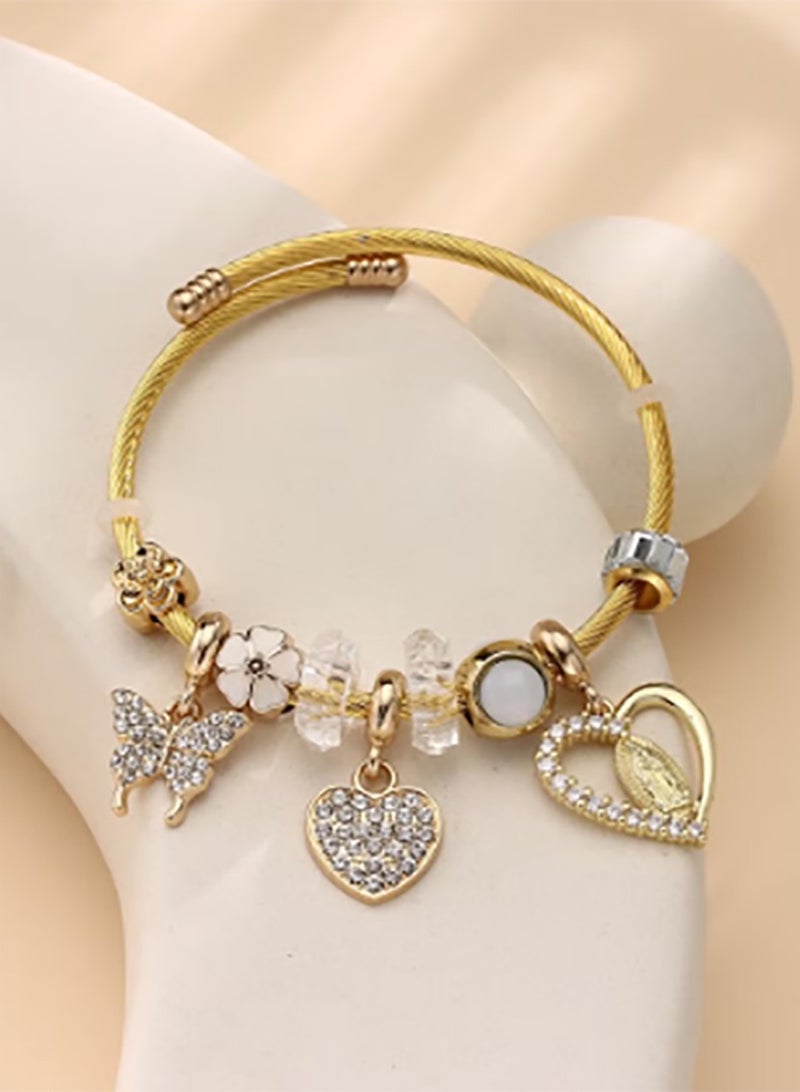 Butterfly love white bracelet, adjustable creative bead combination bracelet, classic cartoon design jewelry, suitable for girls of all ages 