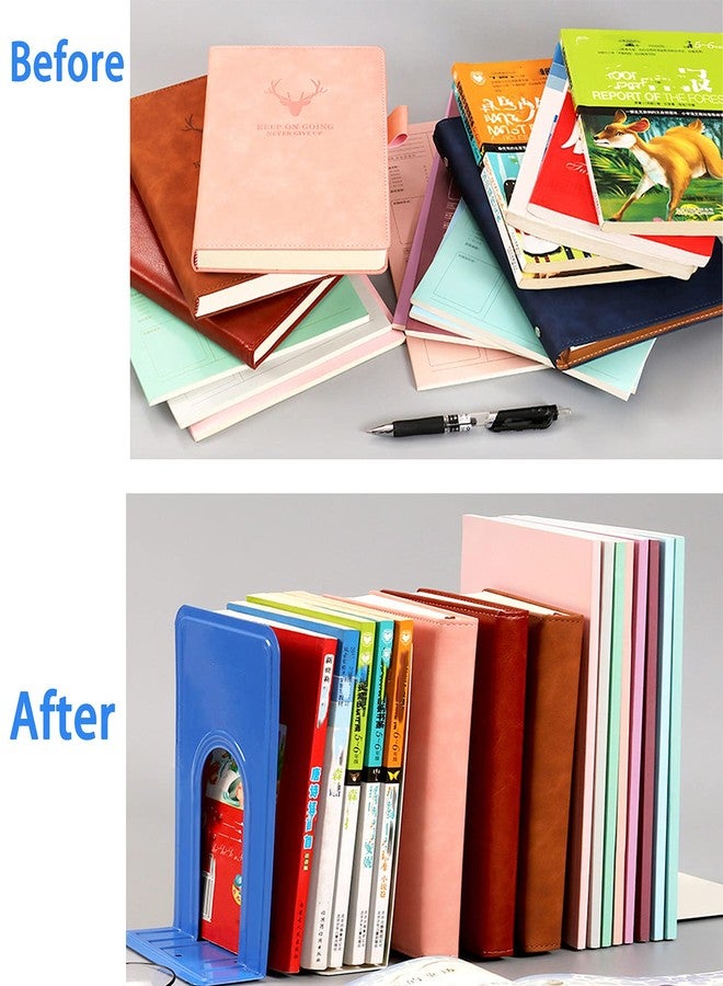 COLOGO فواصل كتب معدنية للمكتب والمنزل، حامل رفوف كتب، ديكور منزلي، فواصل كتب للكتب الثقيلة/الأفلام/الأقراص المدمجة، أزرق 6.5 × 5 × 5.7 بوصة، 4 أزواج/8 قطع - Image 5