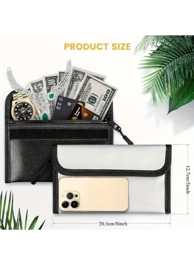 Black Faraday Bag Fireproof Waterproof Document Safe Insulated Zipper Wallet For Cash Valuables - Image 2